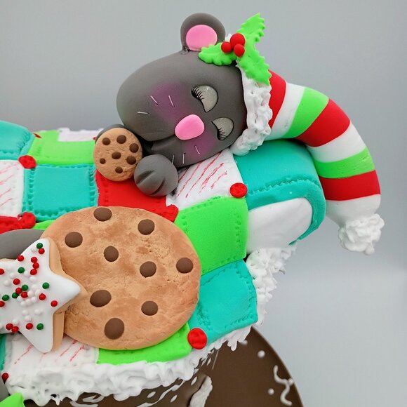 Christmas Hot Cocoa Mug with Sleepy Mouse and Cookies, Whimsical Holiday Decor - Picture 4 of 6